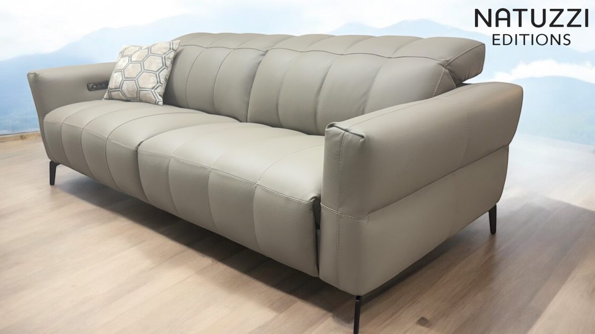 Natuzzi Designer taupe Leather Powered 3 Fixed 2 Seater