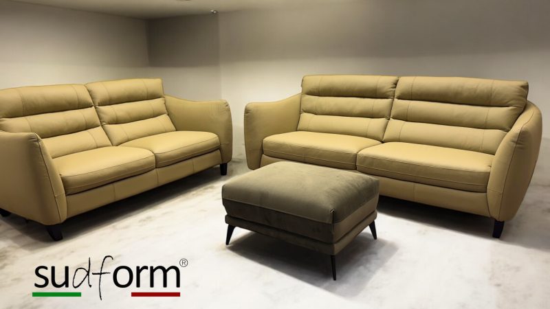 Olive green Italian leather Sofa made in Italy Sud Form Sofamax Natuzzi Outlet