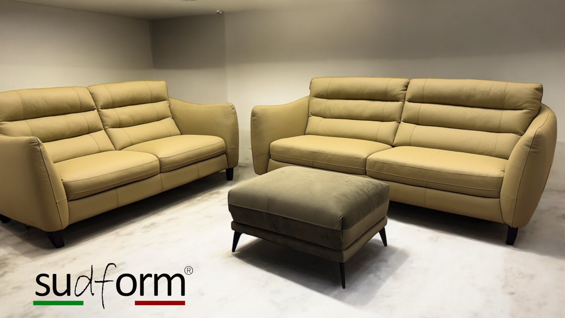 Olive green Italian leather Sofa made in Italy Sud Form Sofamax Natuzzi Outlet